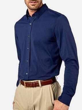 RHONE Slim Fit Solid Commuter Performance Stretch Long Sleeve Shirt XXL 2XL Navy